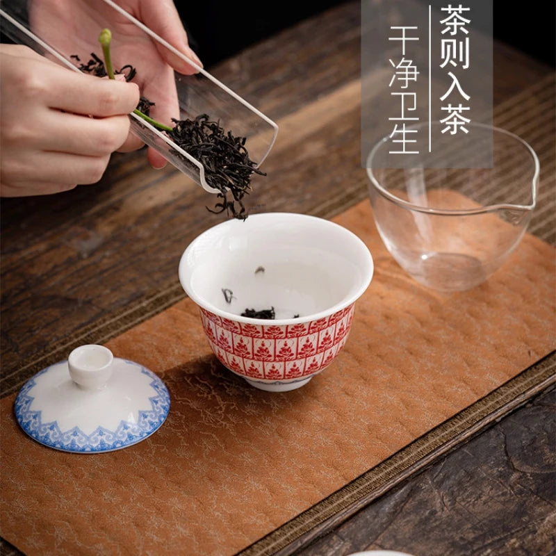 Dunhuang Thousand Buddhas Jade Gaiwan For Tea Porcelain Chinese Tureen Teaware Set Tea Bowl Kung Fu Tea Chawan Tea Cups Lily
