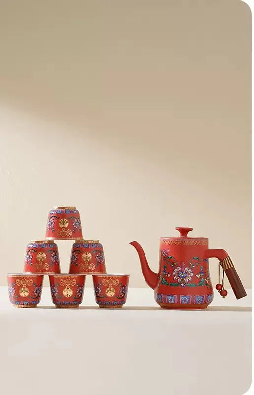 Enamel Color Wedding Tea Cup, Ceramic Tea Pot, Tea Cup, Tea Set, Wedding Gift for newlyweds, High-end