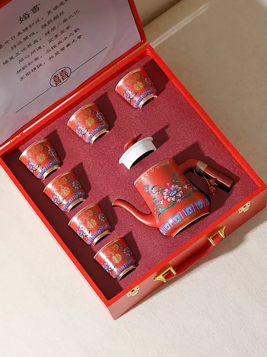 Enamel Color Wedding Tea Cup, Ceramic Tea Pot, Tea Cup, Tea Set, Wedding Gift for newlyweds, High-end