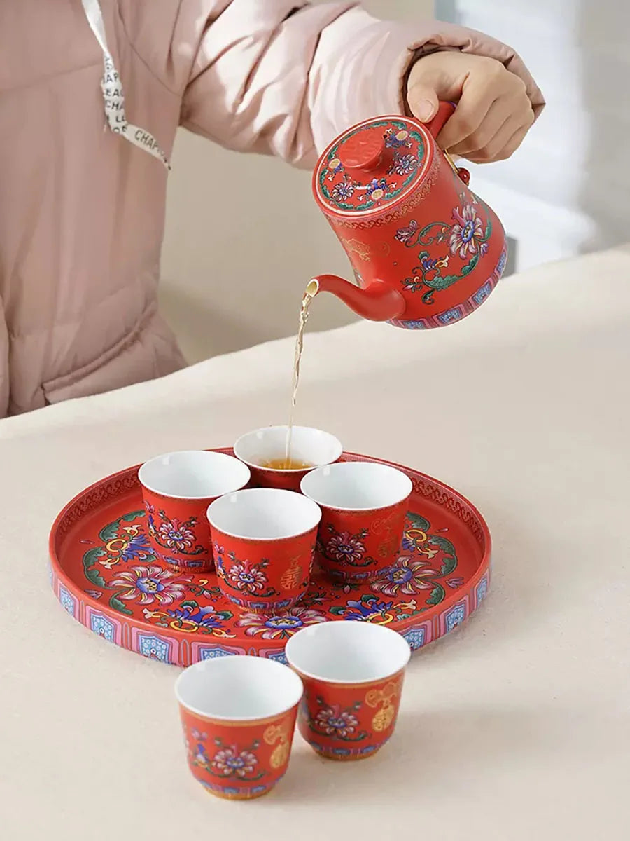 Enamel Color Wedding Tea Cup, Ceramic Tea Pot, Tea Cup, Tea Set, Wedding Gift for newlyweds, High-end