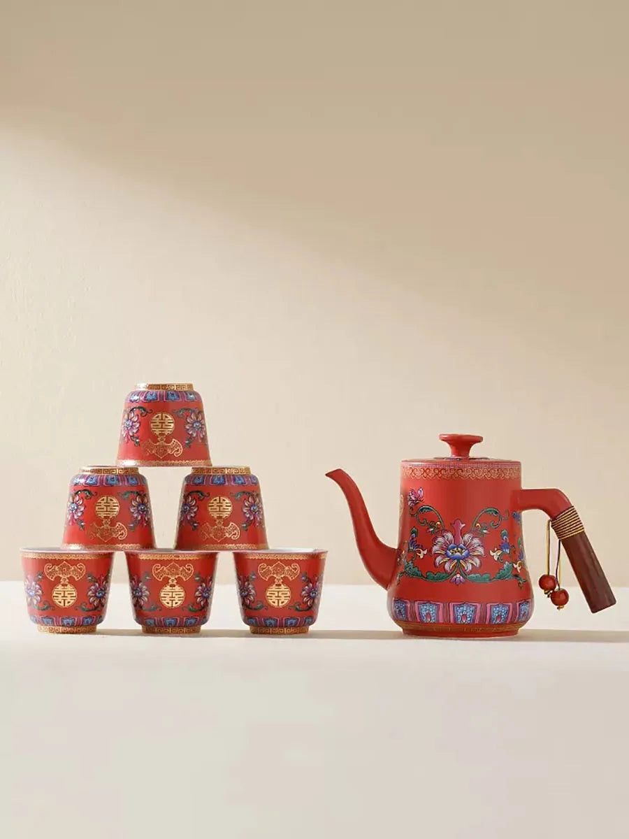 Enamel Color Wedding Tea Cup, Ceramic Tea Pot, Tea Cup, Tea Set, Wedding Gift for newlyweds, High-end