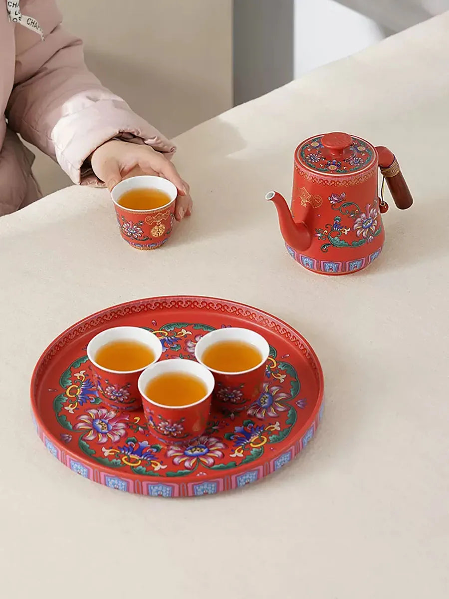 Enamel Color Wedding Tea Cup, Ceramic Tea Pot, Tea Cup, Tea Set, Wedding Gift for newlyweds, High-end