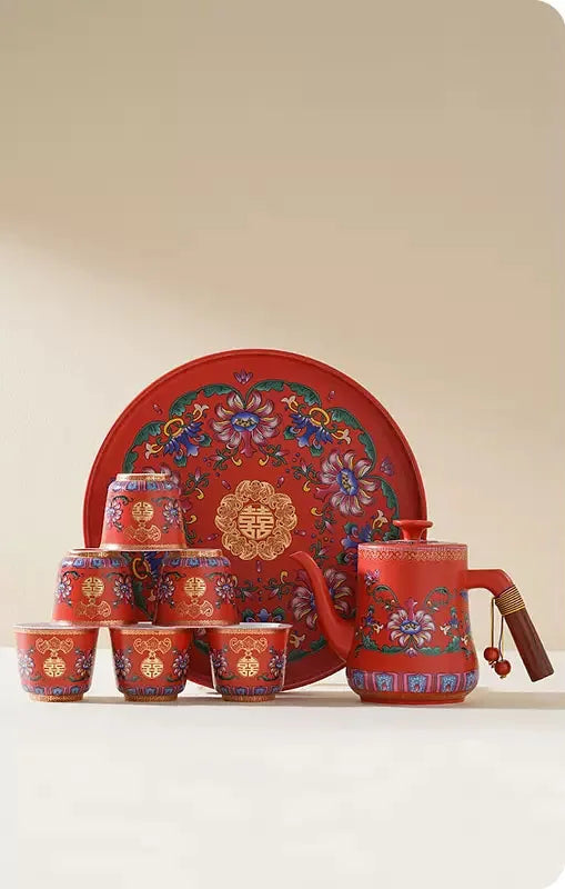 Enamel Color Wedding Tea Cup, Ceramic Tea Pot, Tea Cup, Tea Set, Wedding Gift for newlyweds, High-end