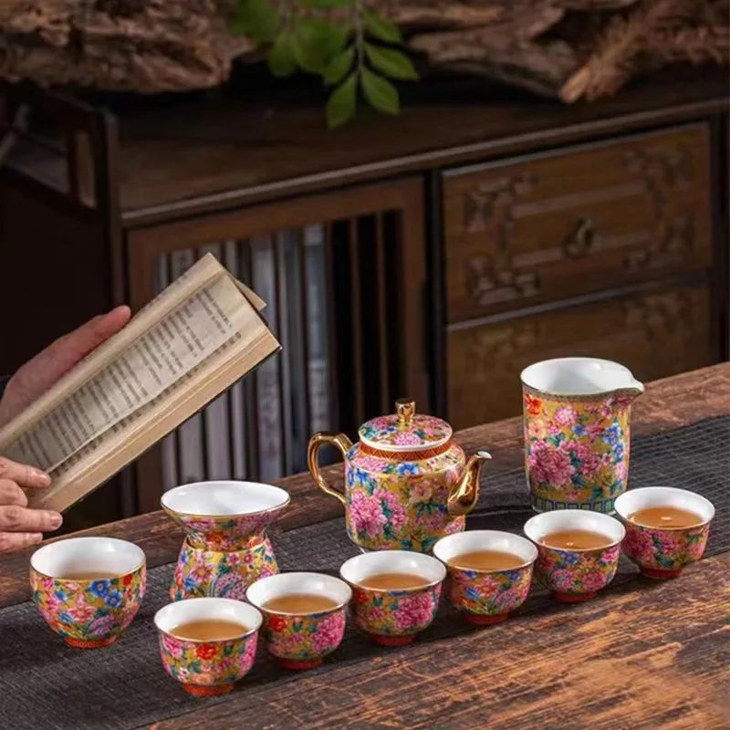 Enamel kungfu tea set gift box ceramic teapot tea cup business gift