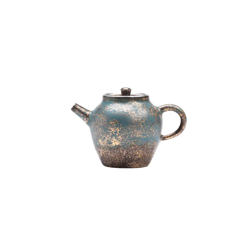 Evergreen Glaze Gold and Silver Color Leshan Pot Handmade Retro Small Teapot Kung Fu Tea Set Teapot Hand Ewer Single Tea Kettle