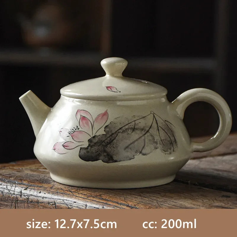 Exquisite Ceramic Teapot Hand-painted Lotus Xishi Tea Pot Ball Hole Filter Beauty Tea Infuser Traditional Tea Ceremony Supplies