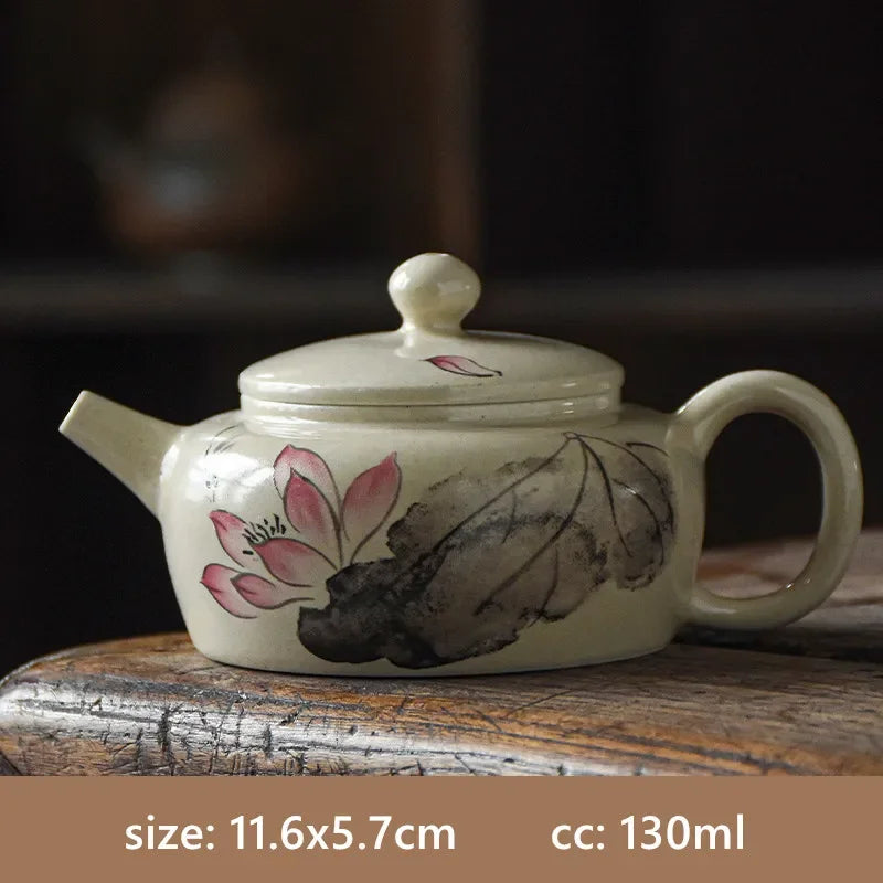 Exquisite Ceramic Teapot Hand-painted Lotus Xishi Tea Pot Ball Hole Filter Beauty Tea Infuser Traditional Tea Ceremony Supplies