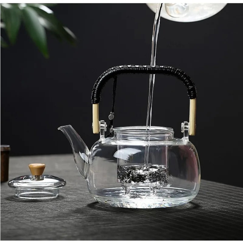 Filterable Glass Tea Pot Stainless Steel Filter Steaming of Tea Set Puer Kettle Coffee Glass Pot Convenient Office TeaPot