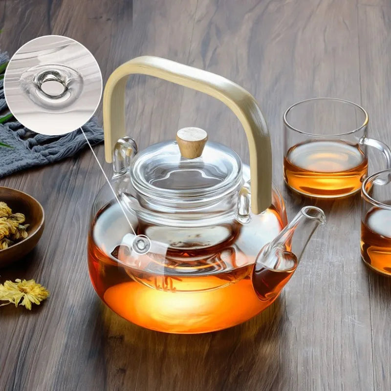 Filterable Glass Tea Pot Stainless Steel Filter Steaming of Tea Set Puer Kettle Coffee Glass Pot Convenient Office TeaPot