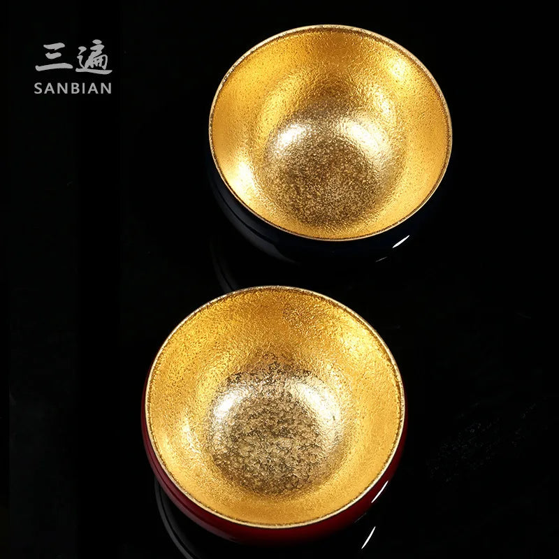 Gilding Wood Leaf Jian Zhan Teacup Tea Cup Single Cup Ceramic Tea Bowl Tea Bowl Master Cup Kung Fu Large