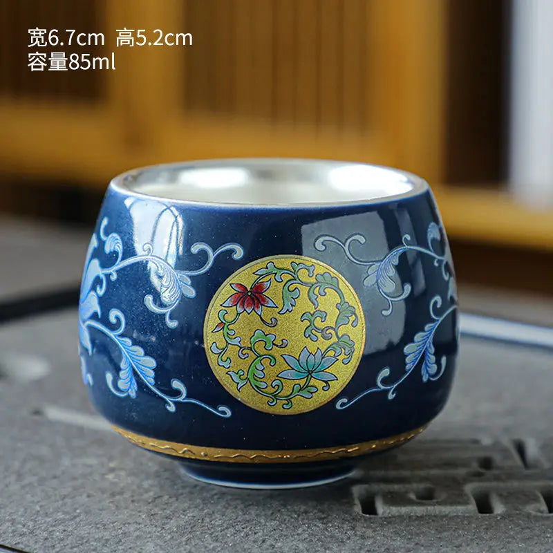 Gilt Silver Tea Cup Ceramic Teacup Enamel Silver Tea Cup Chinese Kung Fu Tea Set Colorful Master Cup Gift Box