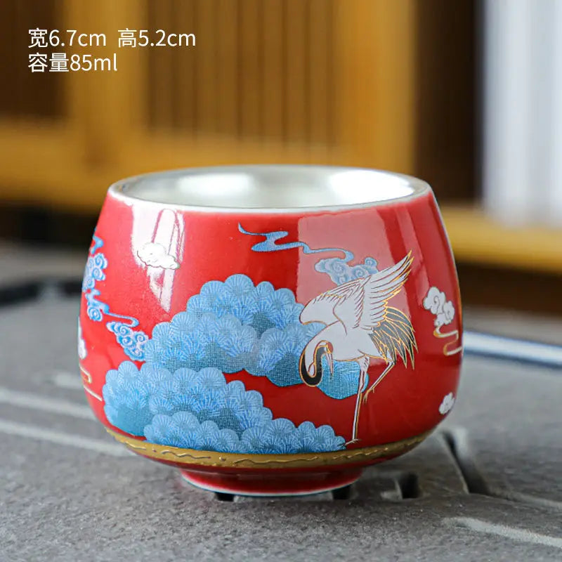 Gilt Silver Tea Cup Ceramic Teacup Enamel Silver Tea Cup Chinese Kung Fu Tea Set Colorful Master Cup Gift Box