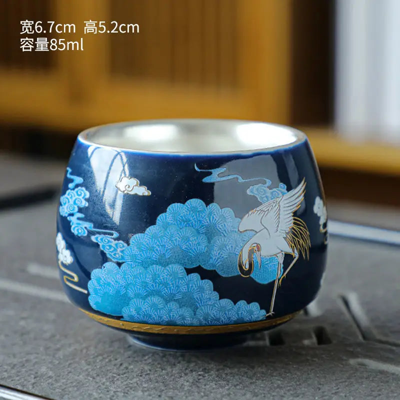 Gilt Silver Tea Cup Ceramic Teacup Enamel Silver Tea Cup Chinese Kung Fu Tea Set Colorful Master Cup Gift Box