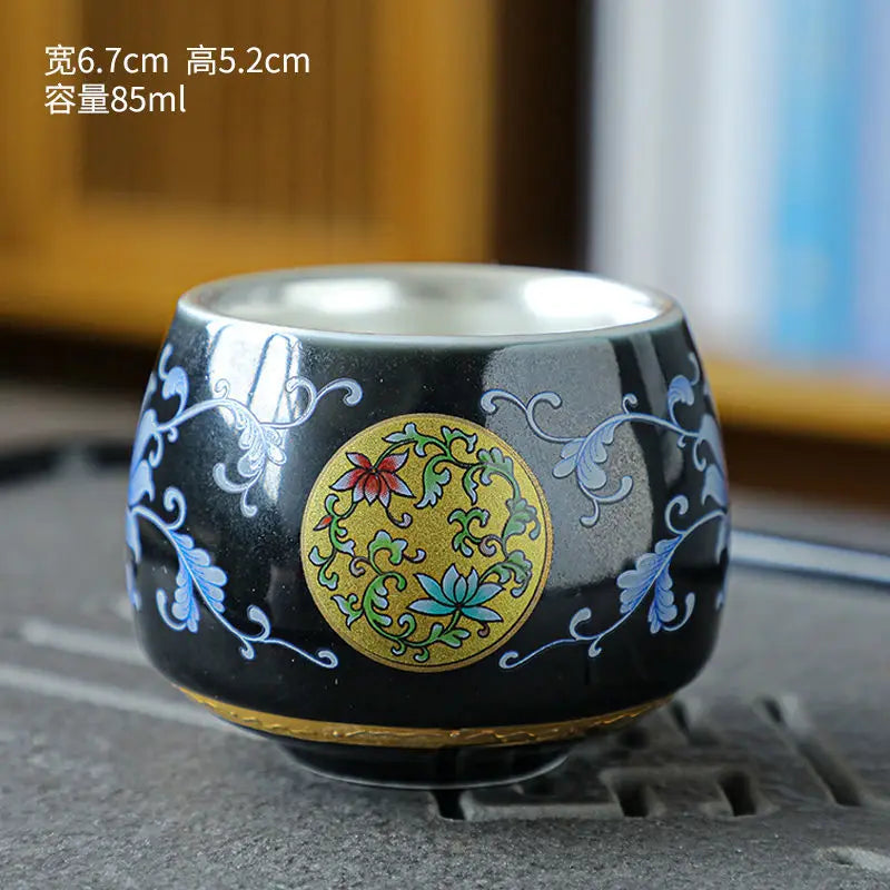Gilt Silver Tea Cup Ceramic Teacup Enamel Silver Tea Cup Chinese Kung Fu Tea Set Colorful Master Cup Gift Box