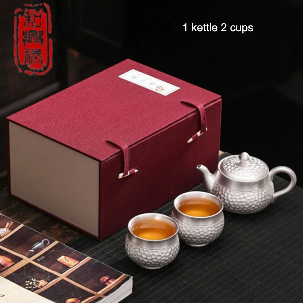 Gilt Silver Teapot Handmade Hammered Filter Ceramic Teapot 200ML Silver-Clad Porcelain Make Tea Pot Home Tea Set