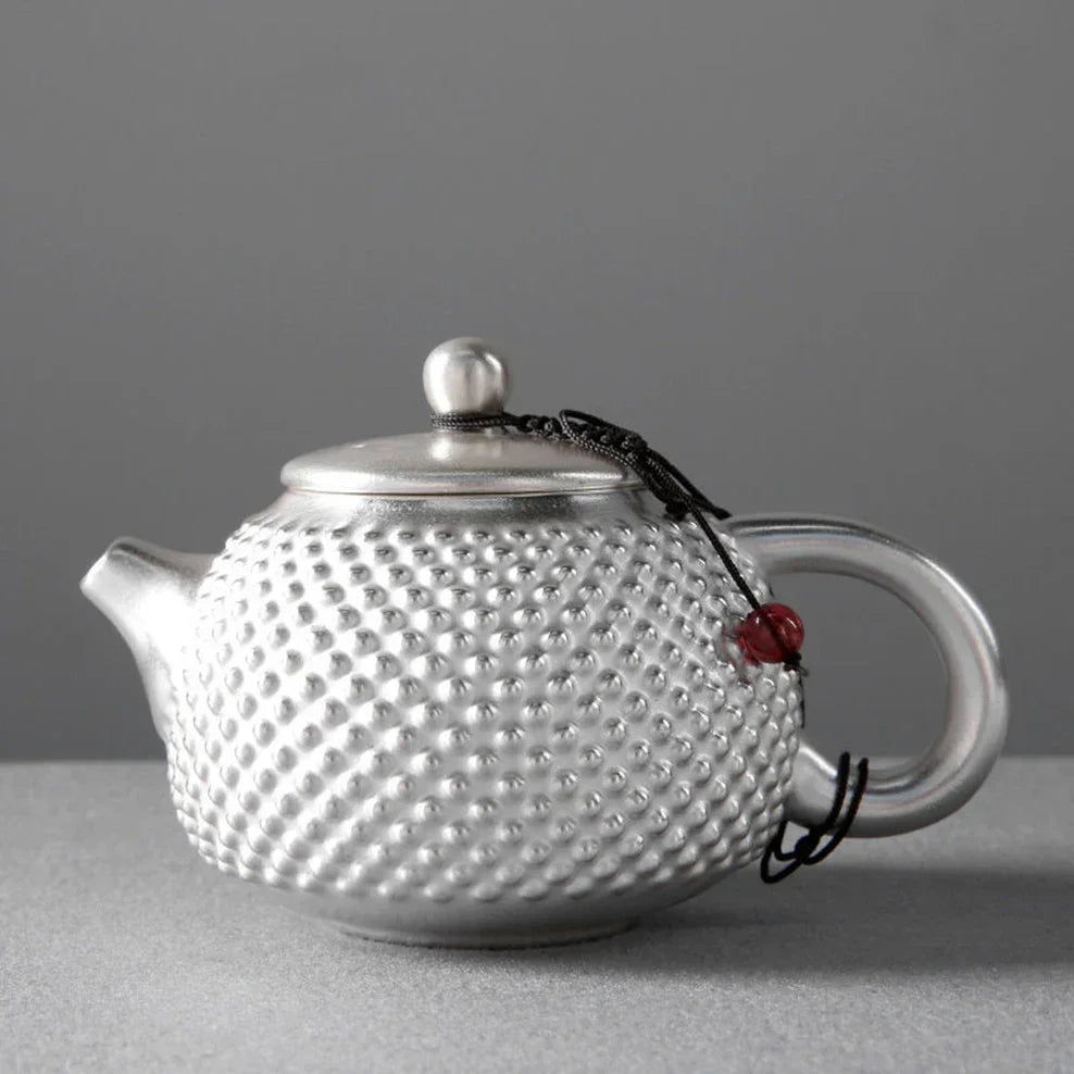 Gilt Silver Teapot Handmade Hammered Filter Ceramic Teapot 200ML Silver-Clad Porcelain Make Tea Pot Home Tea Set