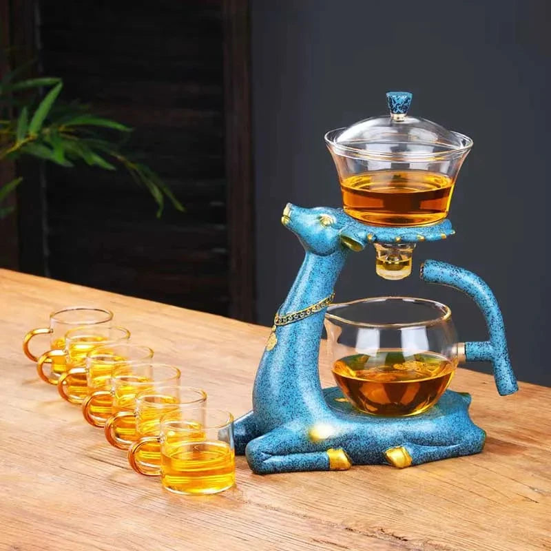 Glass Full Automatic Creative Deer Teapot Kungfu  Tea Set Magnetic Water Diversion Tea Infuser Tea Set Accessories