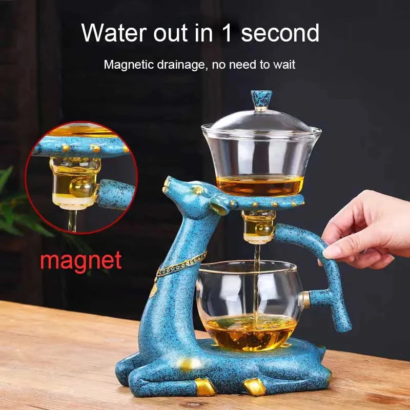 Glass Full Automatic Creative Deer Teapot Kungfu  Tea Set Magnetic Water Diversion Tea Infuser Tea Set Accessories