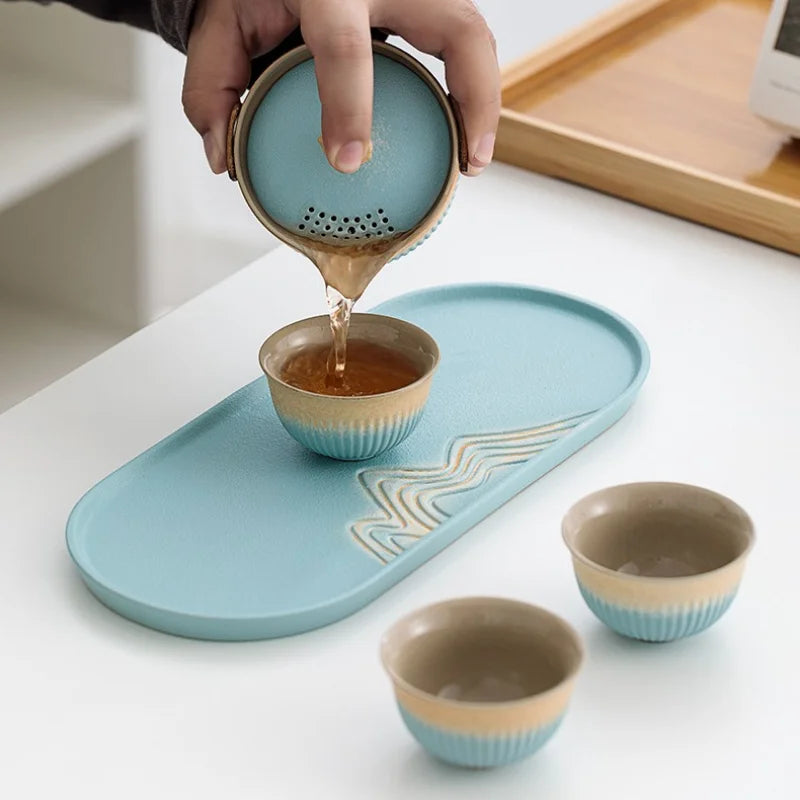 Gradient Travel Teaware Sets Portable Outdoor Camping Ceramic Kung Fu Tea Making Tools Car Teapot Teacup Holiday Gift