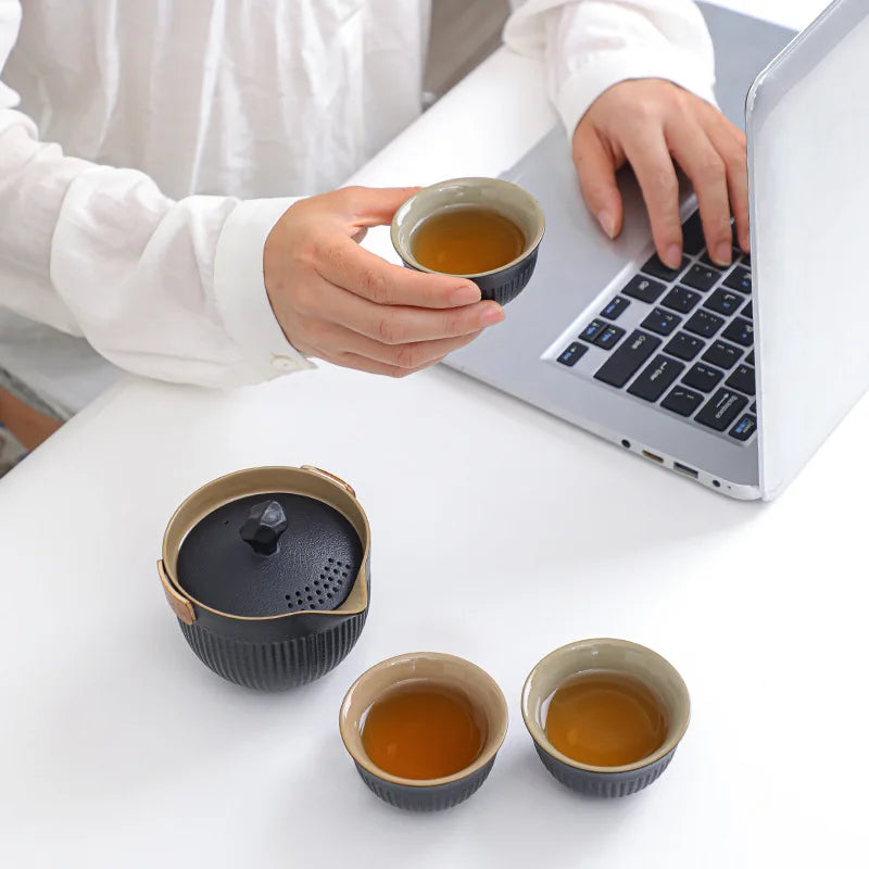 Gradient Travel Teaware Sets Portable Outdoor Camping Ceramic Kung Fu Tea Making Tools Car Teapot Teacup Holiday Gift