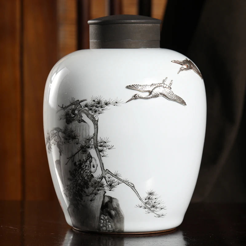 Guanfu Museum: Hesong Lingxiaoxiao Porcelain Tea Pot Pu'er Tea Tea Box Storage Tea Caddy Tea Storage Pot Tea Caddy Ceramic Pot