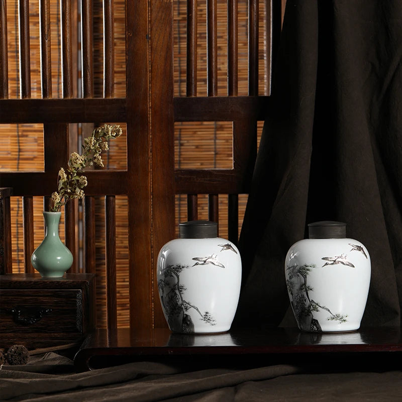 Guanfu Museum: Hesong Lingxiaoxiao Porcelain Tea Pot Pu'er Tea Tea Box Storage Tea Caddy Tea Storage Pot Tea Caddy Ceramic Pot