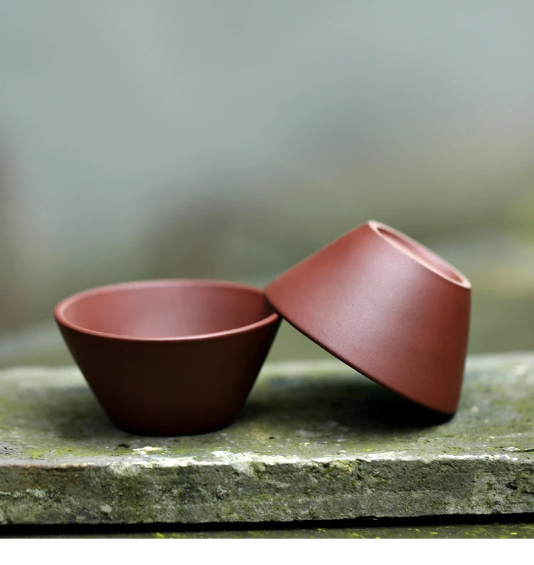 Yixing purple clay pot kungfu tea set tea cup small cup tea cup tea bowl handmade old purple clay bamboo hat cup
