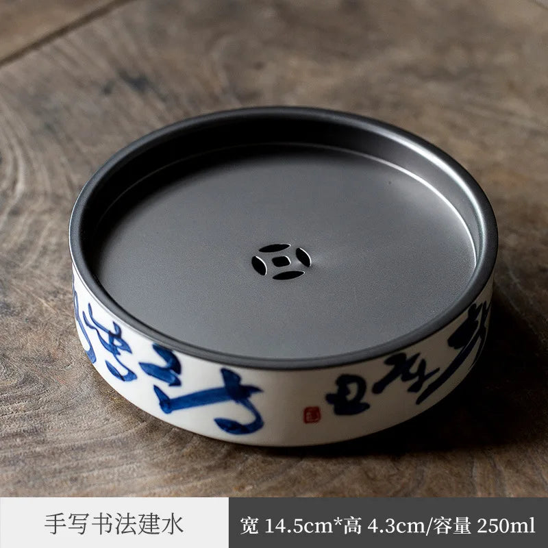 Hand Drawn Tea Shi Cao Mu Gray Pot Tray Water Storage Tea Table Yixing Clay Teapots Support Ceramic Pot Mat Small Tea Table Ji