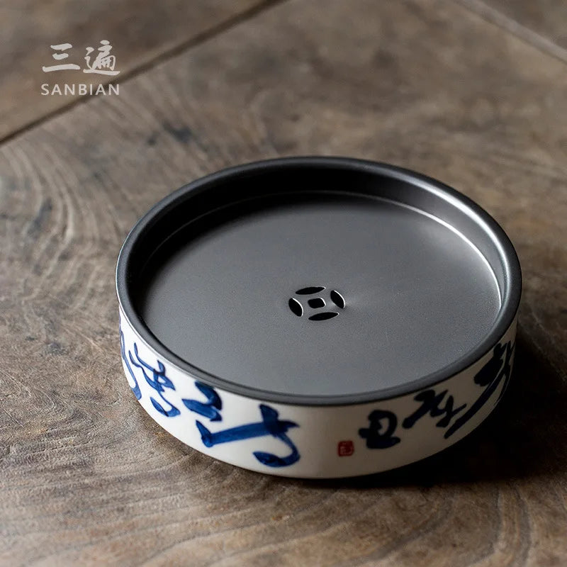 Hand Drawn Tea Shi Cao Mu Gray Pot Tray Water Storage Tea Table Yixing Clay Teapots Support Ceramic Pot Mat Small Tea Table Ji