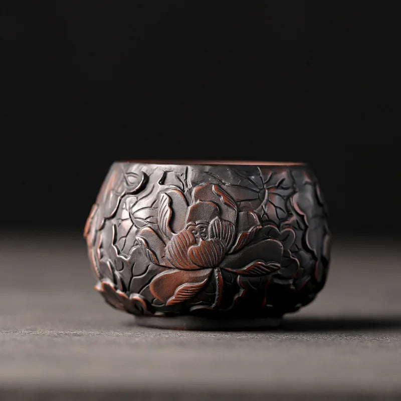 Hand-Embossed Purple Pottery Tea Cup, Master Cup, Purple Sand Teacup, Single Teacup Set, Tea Bowl, Table Decoration