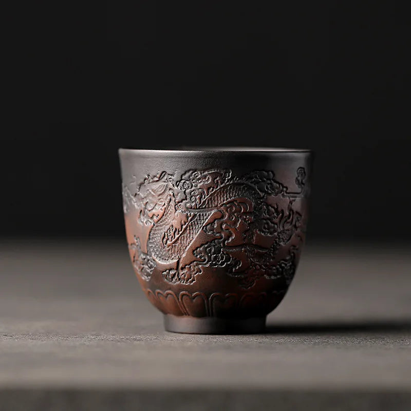 Hand-Embossed Purple Pottery Tea Cup, Master Cup, Purple Sand Teacup, Single Teacup Set, Tea Bowl, Table Decoration