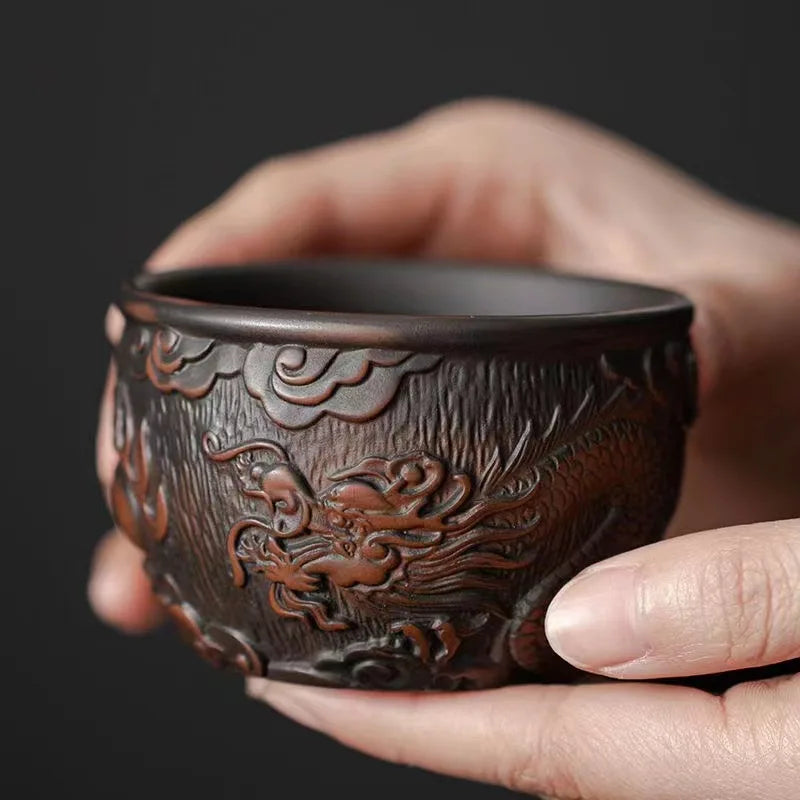 Hand-Embossed Purple Pottery Tea Cup, Master Cup, Purple Sand Teacup, Single Teacup Set, Tea Bowl, Table Decoration