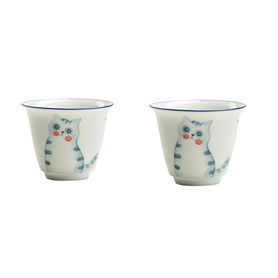 Hand Painted Cat Teapot Cute Cartoon Chinese Ceramic Kettle Teapot Tea Ceremony Set Milk Oolong Tea Tie Guan Yin Teaware Type