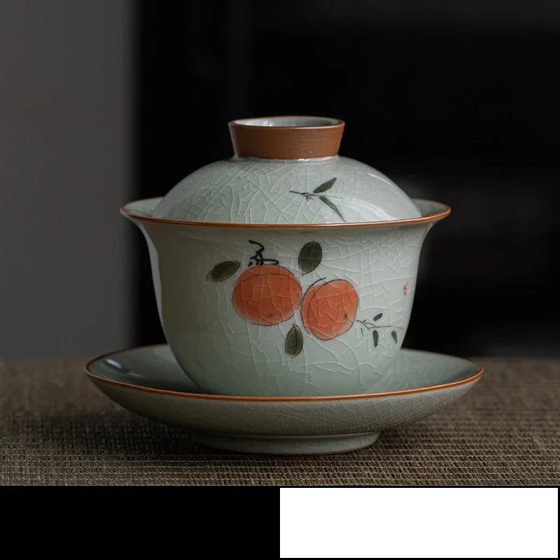 Hand Painted Pine AntiqueCeramic Opening Gaiwan For Tea Tureen Teaware Set Chinese Tea Bowl Chawan Tea Cup