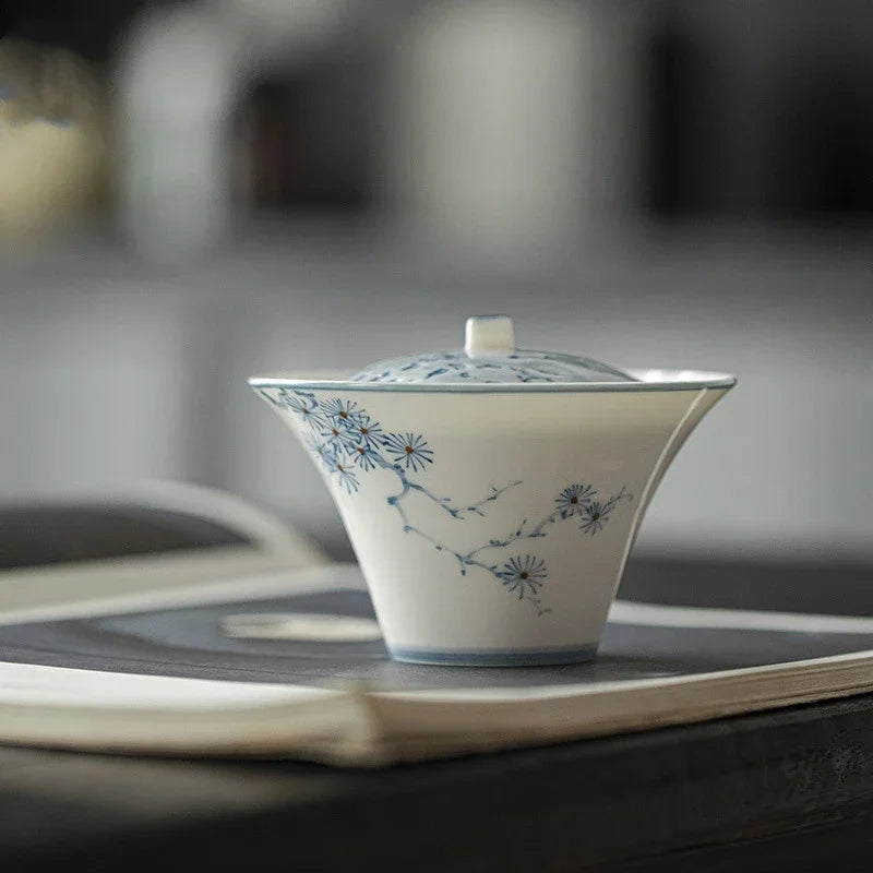 Hand Painted Pine Gaiwan For Tea Porcelain Tureen Teaware Set White Chinese Tea Bowl Chawan Tea Cup
