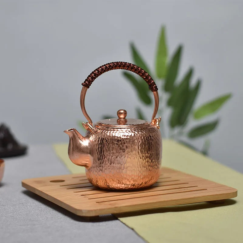 Handmade Chinese Teapot Side Handle, Purple Copper Pots, Vintage Tea Infuser, Puer Matcha Teaware, Metal Yixing Teapot, Kongfu