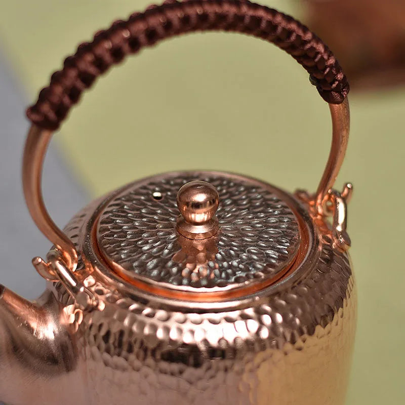 Handmade Chinese Teapot Side Handle, Purple Copper Pots, Vintage Tea Infuser, Puer Matcha Teaware, Metal Yixing Teapot, Kongfu