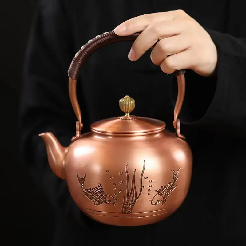 Handmade Copper Pot Kettle Teapot Kung Fu Tea Set Tea Kettle Copper Tea Stove Tea Pot Set Chinese Tea Maker Tea Set Gift Box