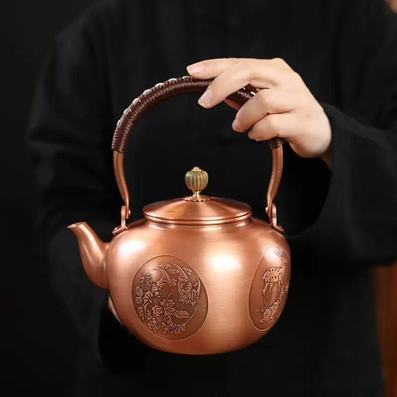 Handmade Copper Pot Kettle Teapot Kung Fu Tea Set Tea Kettle Copper Tea Stove Tea Pot Set Chinese Tea Maker Tea Set Gift Box
