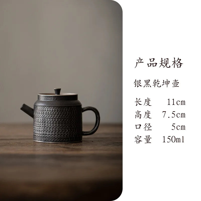 Handmade Pu-Erh Tea Set, Chinese Teapot, Silver, Black Kungfu Tea Set, Single Pot Filter Tea Maker, Travel Tea Set, Household