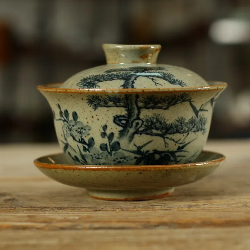 Handpainted Sancai Gaiwan Chinese Pottery Tea Cup Bowl Gongfu Teacups Home Decor Ceramic Tea Tureen Teaware Set