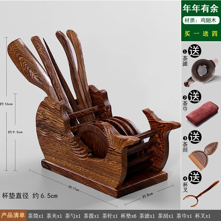 Heat Insulation Bamboo Tray, Tea Cup Pad, Tea Holder, Kungfu Accessories, Tea Ceremony, Six Gentlemen, Clip, Teaspoon