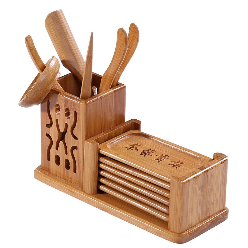 Heat Insulation Bamboo Tray, Tea Cup Pad, Tea Holder, Kungfu Accessories, Tea Ceremony, Six Gentlemen, Clip, Teaspoon