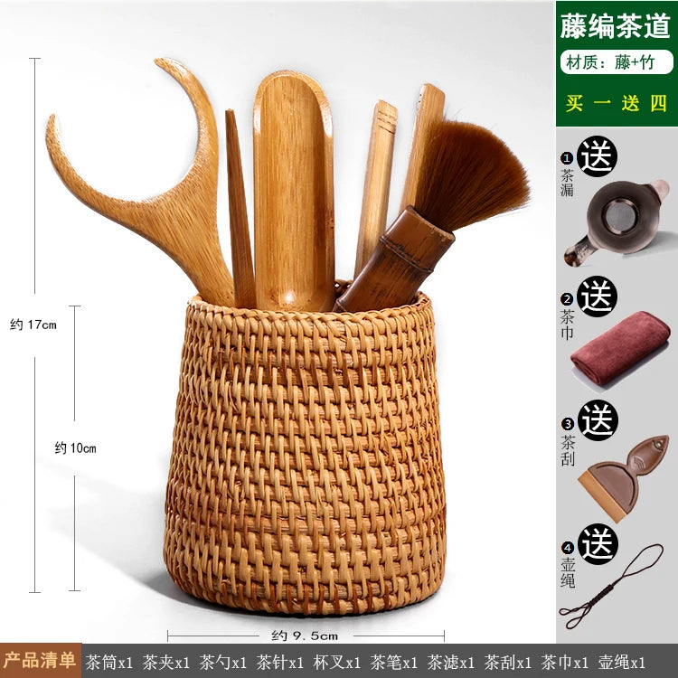 Heat Insulation Bamboo Tray, Tea Cup Pad, Tea Holder, Kungfu Accessories, Tea Ceremony, Six Gentlemen, Clip, Teaspoon
