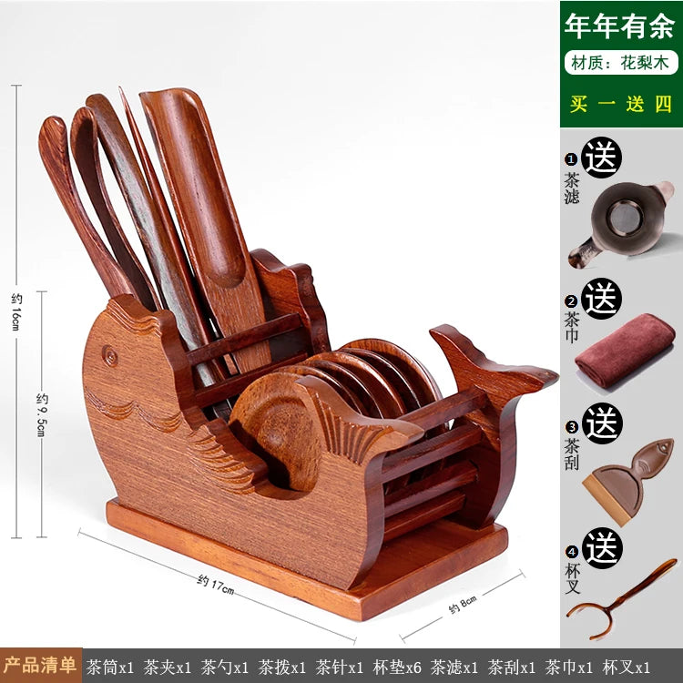 Heat Insulation Bamboo Tray, Tea Cup Pad, Tea Holder, Kungfu Accessories, Tea Ceremony, Six Gentlemen, Clip, Teaspoon