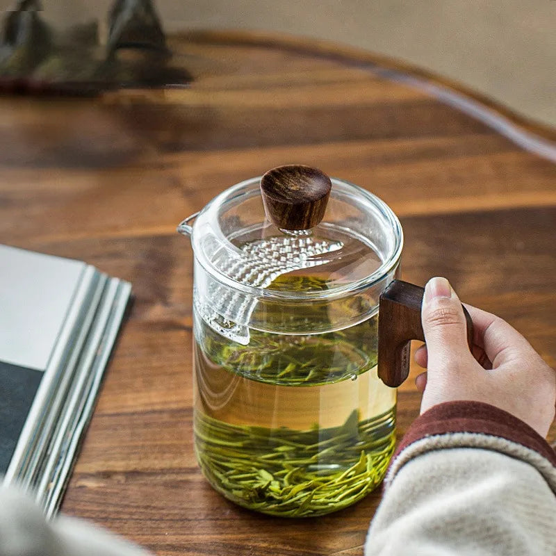 Heat - Resistant Green Tea Glass Teapot with Crescent Scented Tea Filter Wooden Hanle Brewing Tea Maker Glass Pot Teaware