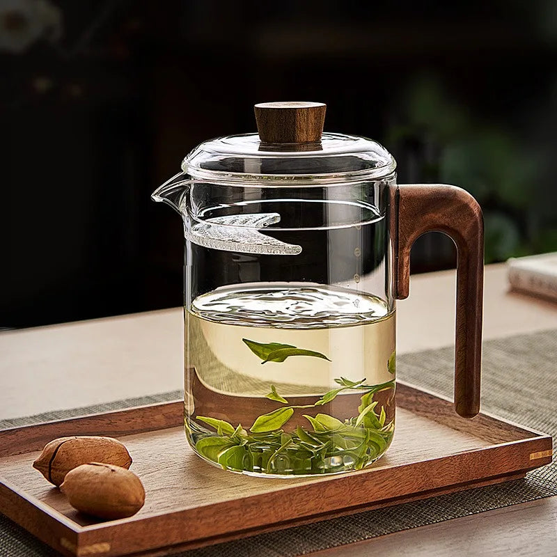 Heat - Resistant Green Tea Glass Teapot with Crescent Scented Tea Filter Wooden Hanle Brewing Tea Maker Glass Pot Teaware