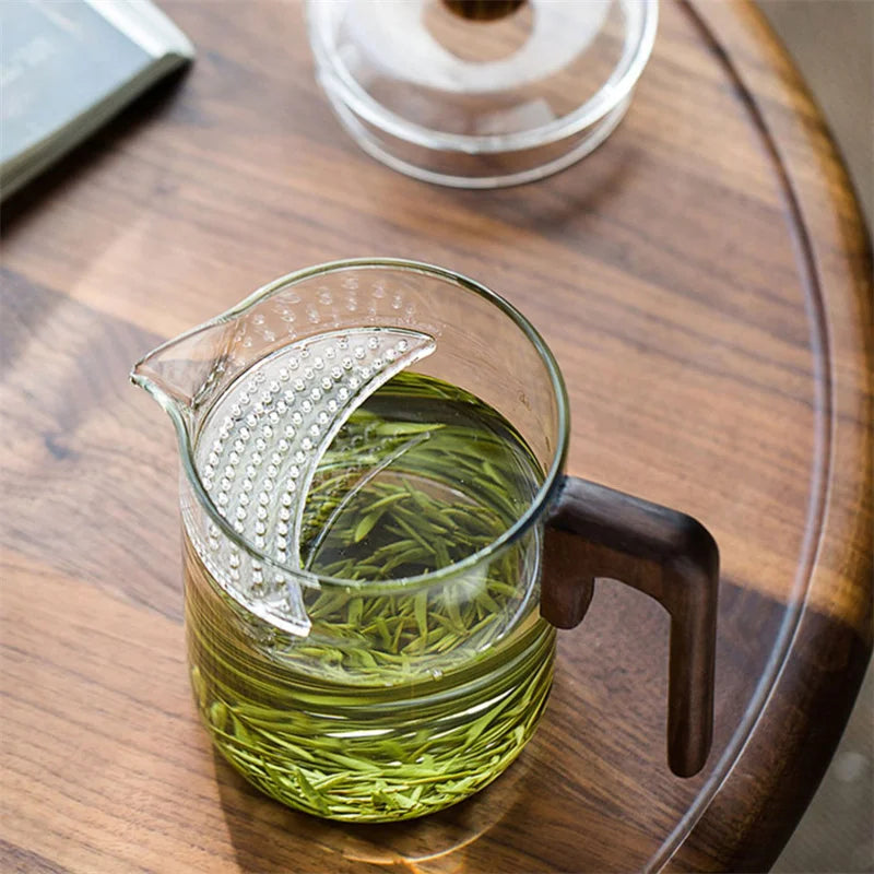 Heat - resistant Green Tea Glass Teapot With Crescent Scented Tea Filter Wooden Hanle Brewing Tea Maker Glass Pot Teaware