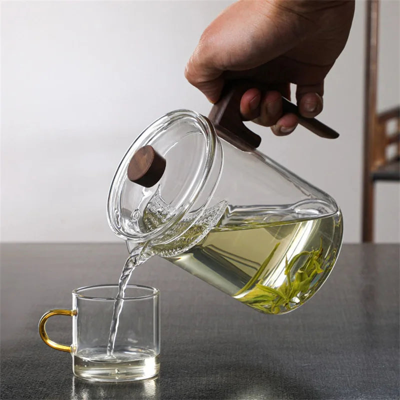 Heat - resistant Green Tea Glass Teapot With Crescent Scented Tea Filter Wooden Hanle Brewing Tea Maker Glass Pot Teaware