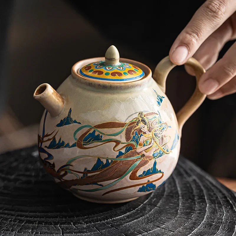 High Grade Pottery Teapots Chinese Retro Elegant Gongfu Tea Pot Tea Infuser Home Teaware Ceramic Tea Kettle Set